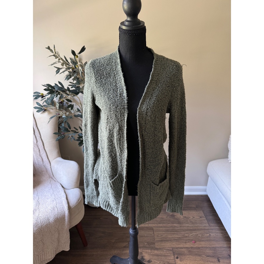 Hollister Womens XS Olive Green Open Front Knit Cardigan Sweater Pockets